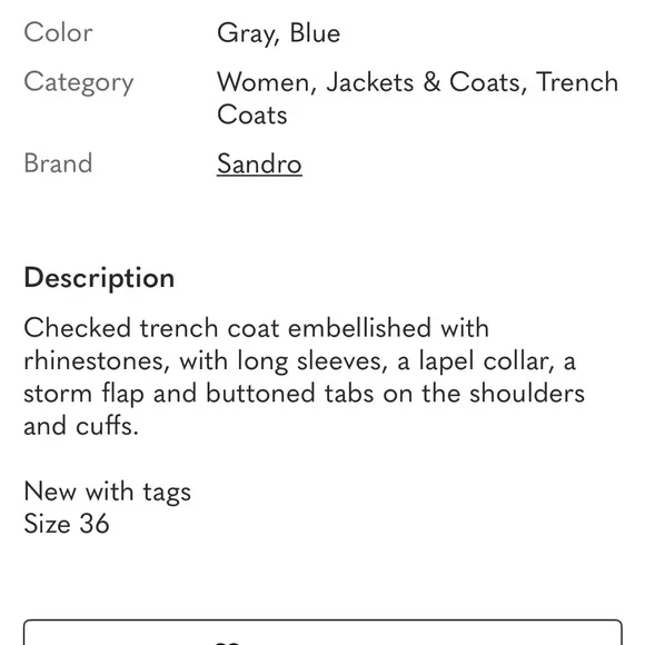 Sandro Checked Rhinestone-Embellished Trench Coat in Gray & Blue - Picture 2 of 9